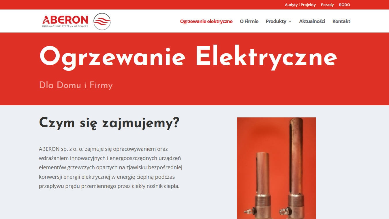 Strona producenta kotłów elektrycznych projekt Divi