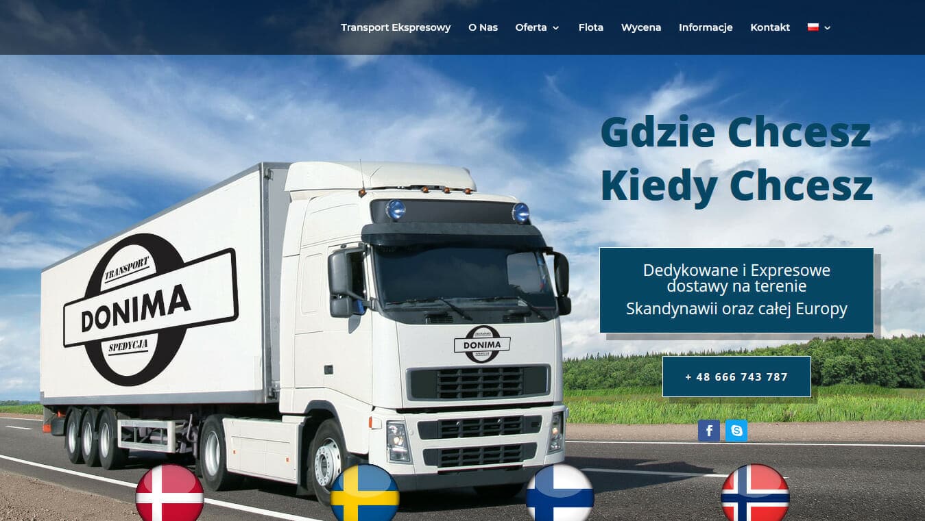 Strona internetowa firmy transportowej projekt Divi