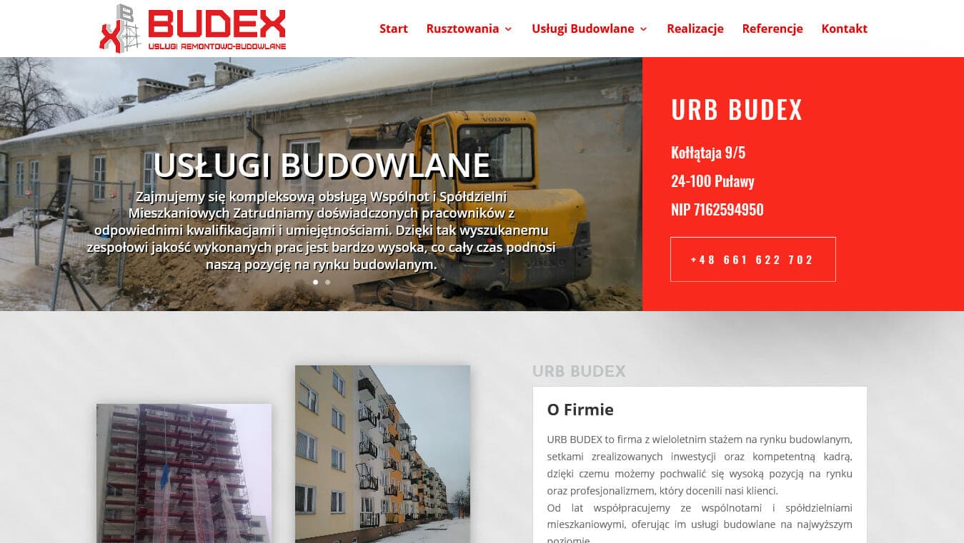 Strona firmy budowlanej URB BUDEX projekt Divi