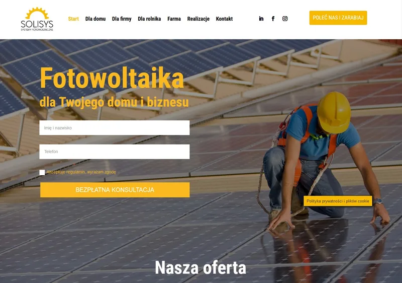 Strona internetowa Solisys — fotowoltaika